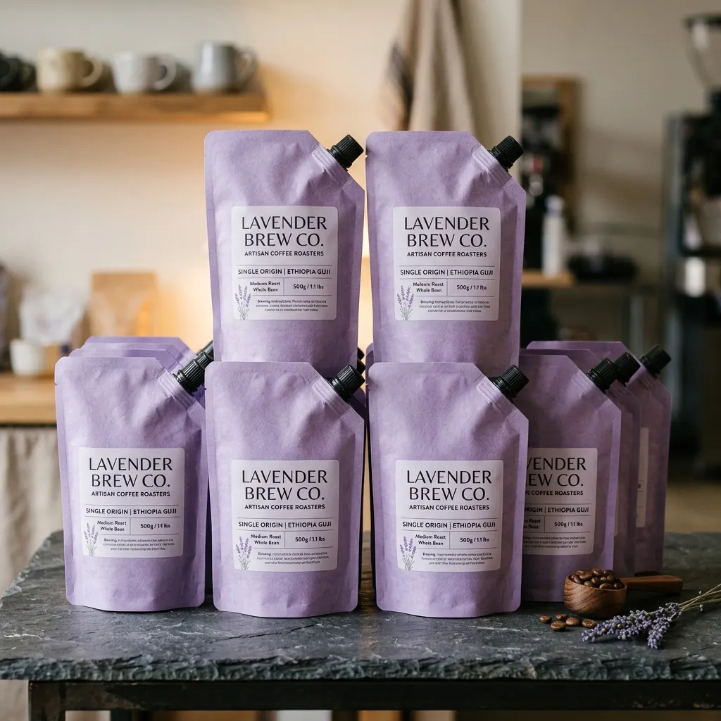 Coffee_spout_pouch_stacks_on стол