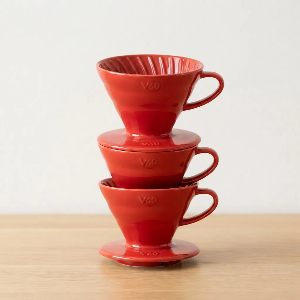 Red_ceramic_coffee_filter_cups in stack