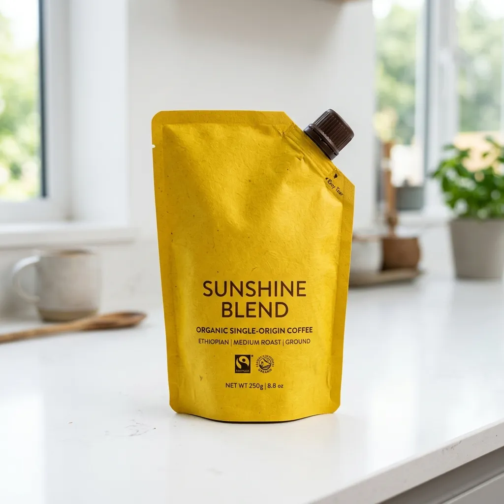 Yellow_coffee_sachet_on_countertop_